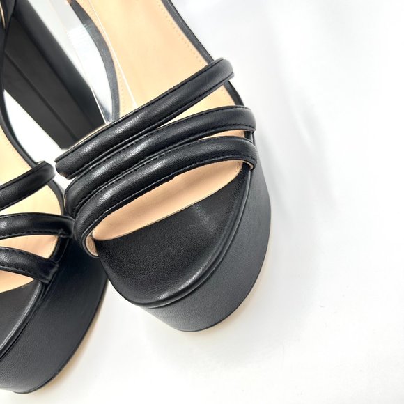 Rachel Zoe Size 11 Ella Black Leather Platform Block Heel Sandals Heels Shoes - Picture 6 of 15